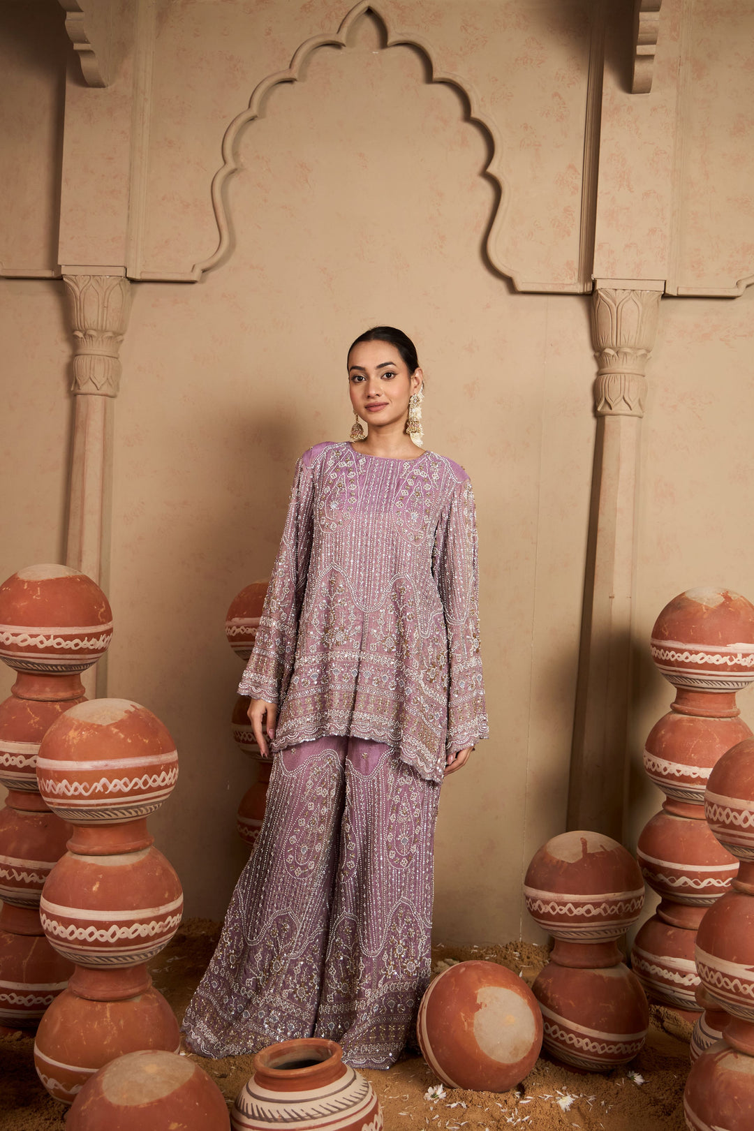 Inaaya Embroidered Sharara Set - Lavender