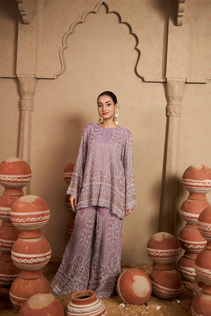 Inaaya Embroidered Sharara Set - Lavender