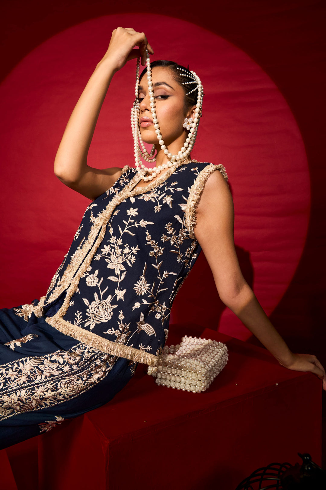 Reyna Gara Tassle Waistcoat Set - Blue