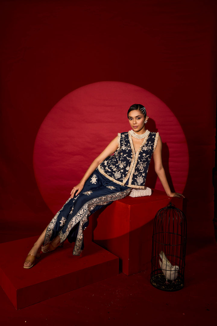 Reyna Gara Tassle Waistcoat Set - Blue