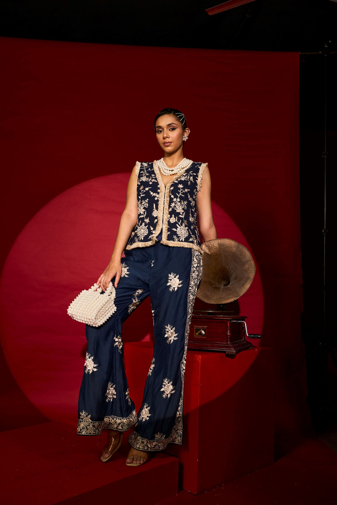 Reyna Gara Tassle Waistcoat Set - Blue