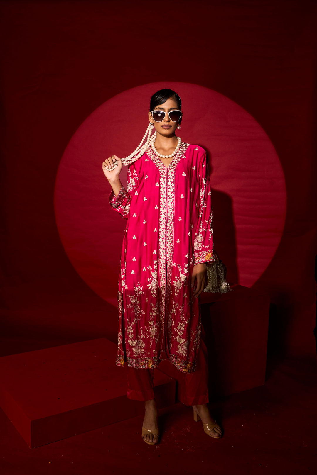 Reyna Gara Glazed Kurta Set - Fuschia