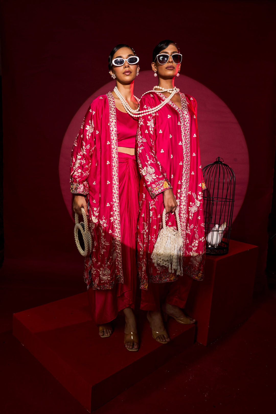 Reyna Gara Glazed Kurta Set - Fuschia