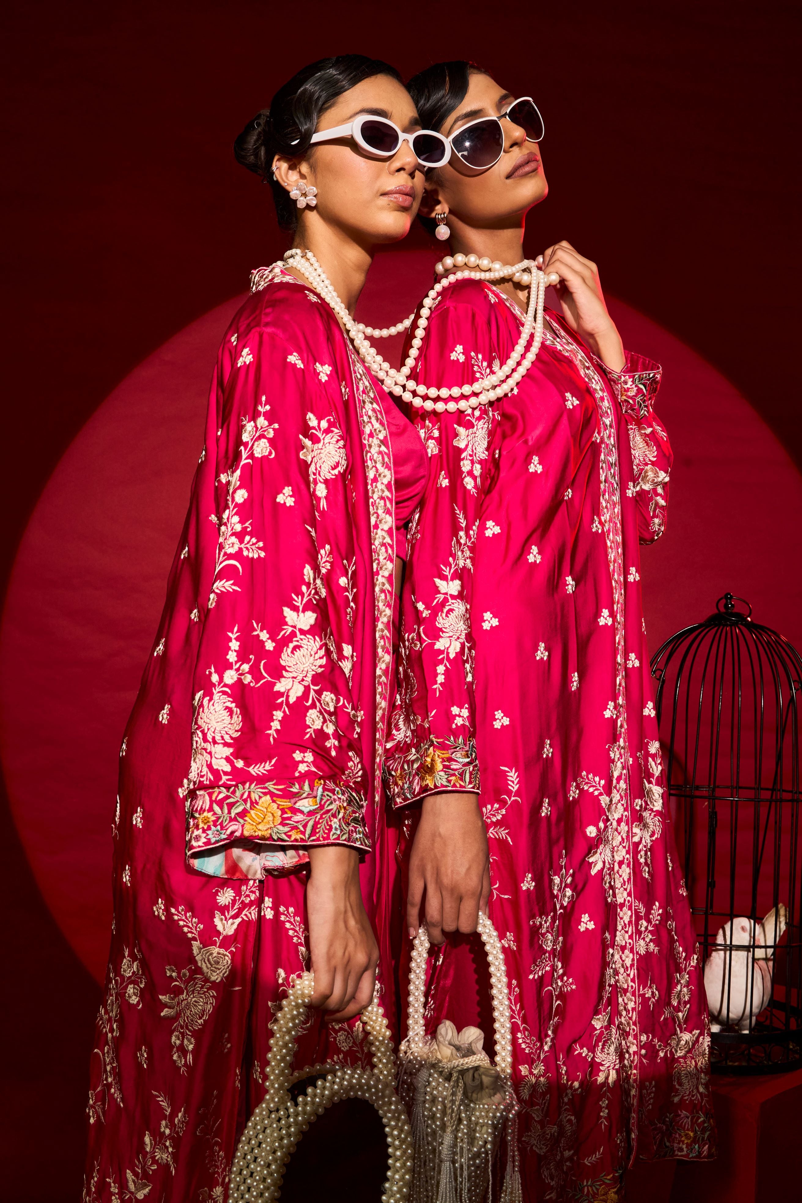Reyna Gara Glazed Kurta Set - Fuschia