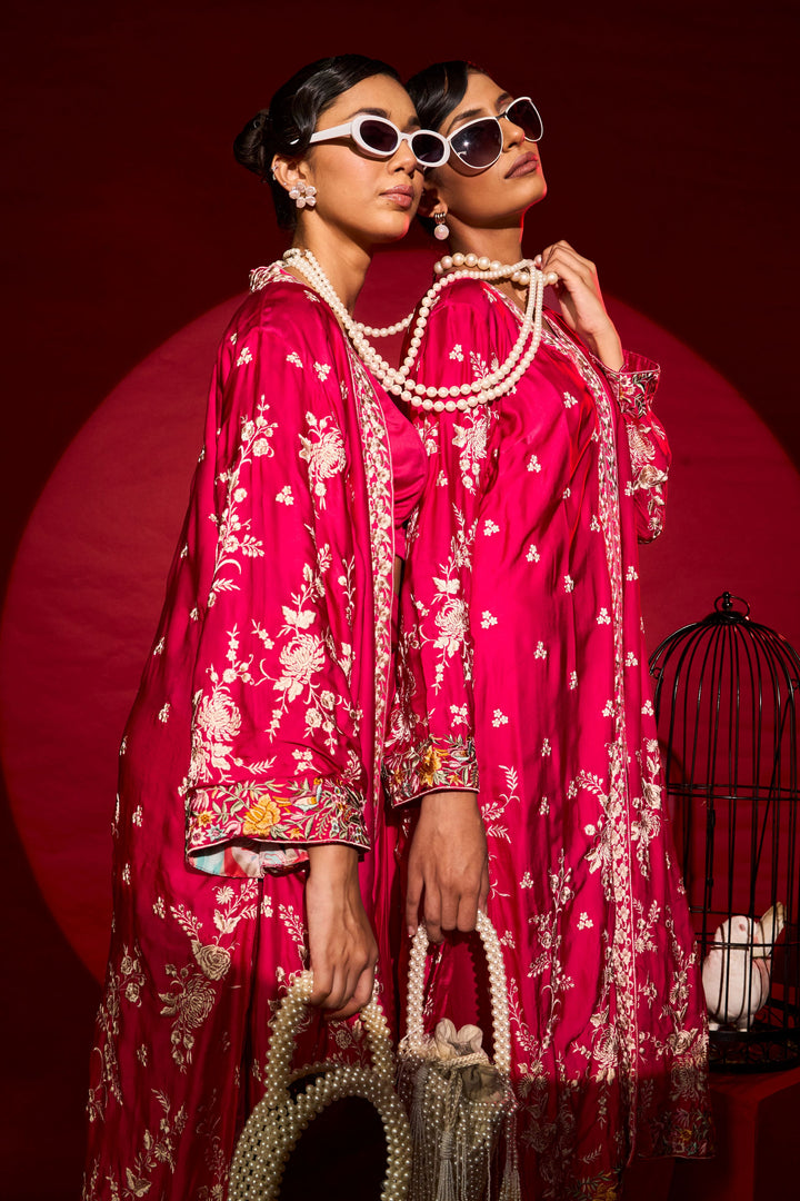 Reyna Gara Glazed Kurta Set - Fuschia