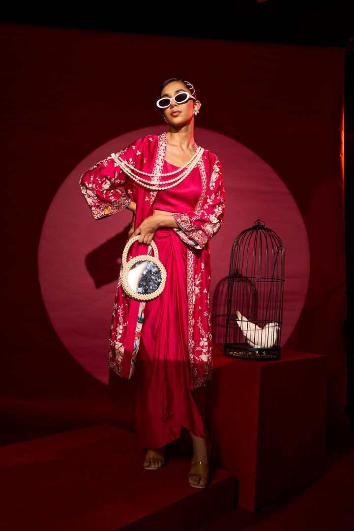 Reyna Gara Glazed Long Jacket - Fuschia