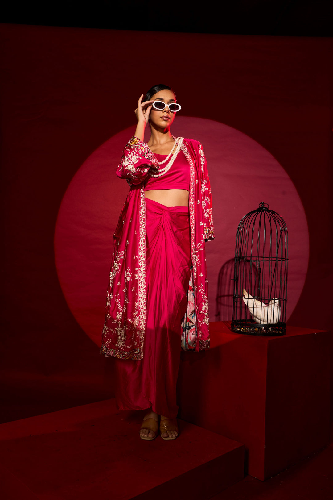 Reyna Gara Glazed Long Jacket - Fuschia