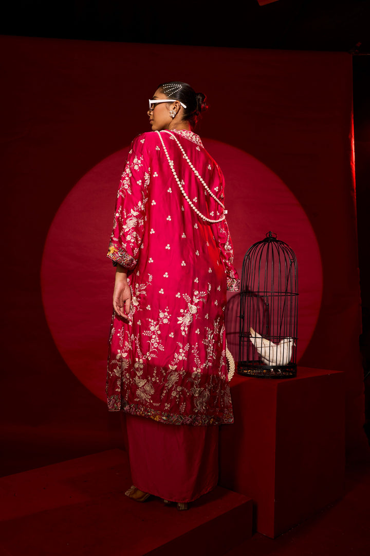 Reyna Gara Glazed Long Jacket - Fuschia