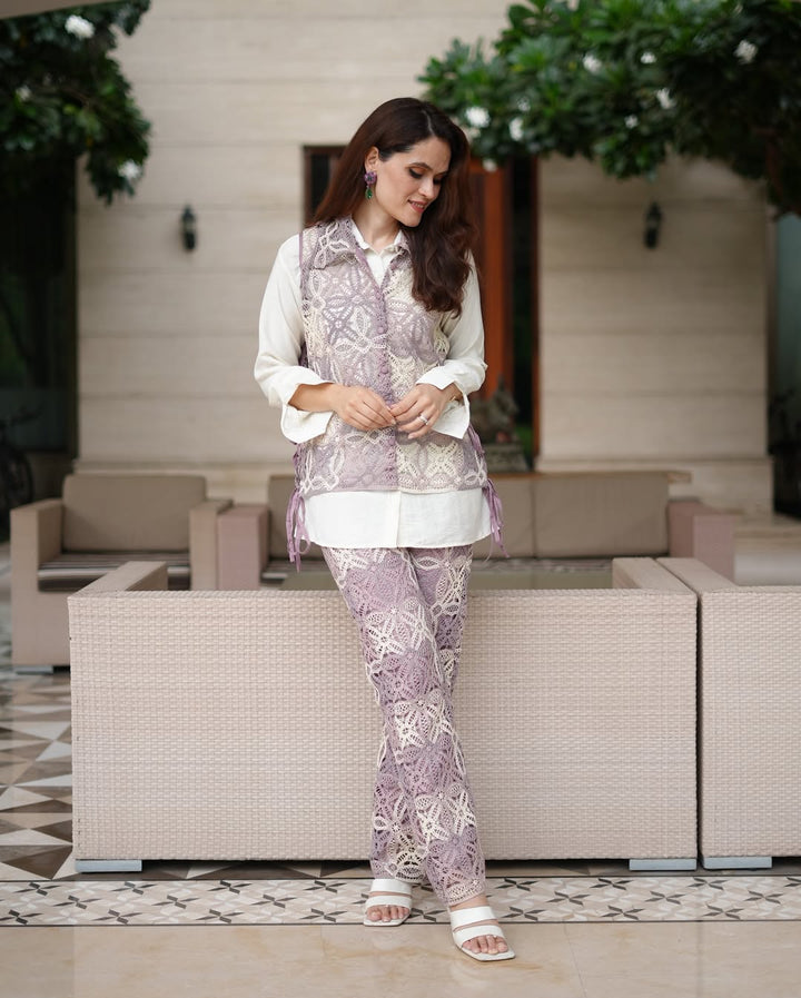 Camelia Crotchet Waist Coat Set - Purple