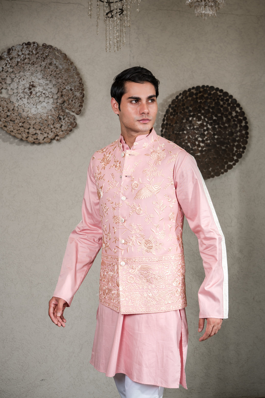 PINK KURTA SET WITH PINK GARA GLAZED JACKET