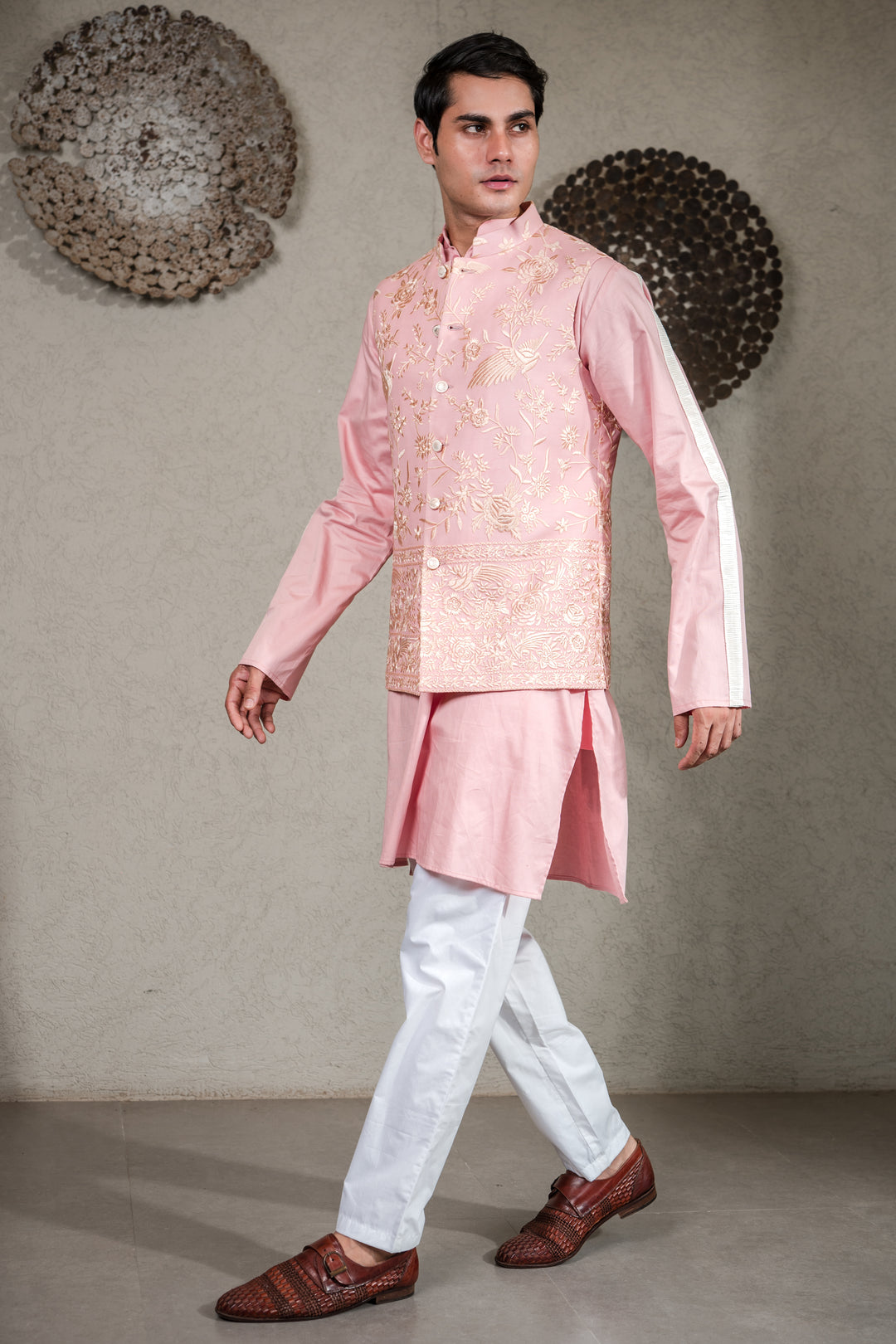 PINK KURTA SET WITH PINK GARA GLAZED JACKET