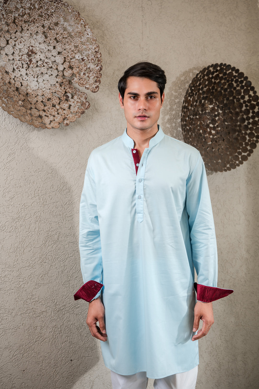 BLUE KURTA WITH PLEATED STRIPE