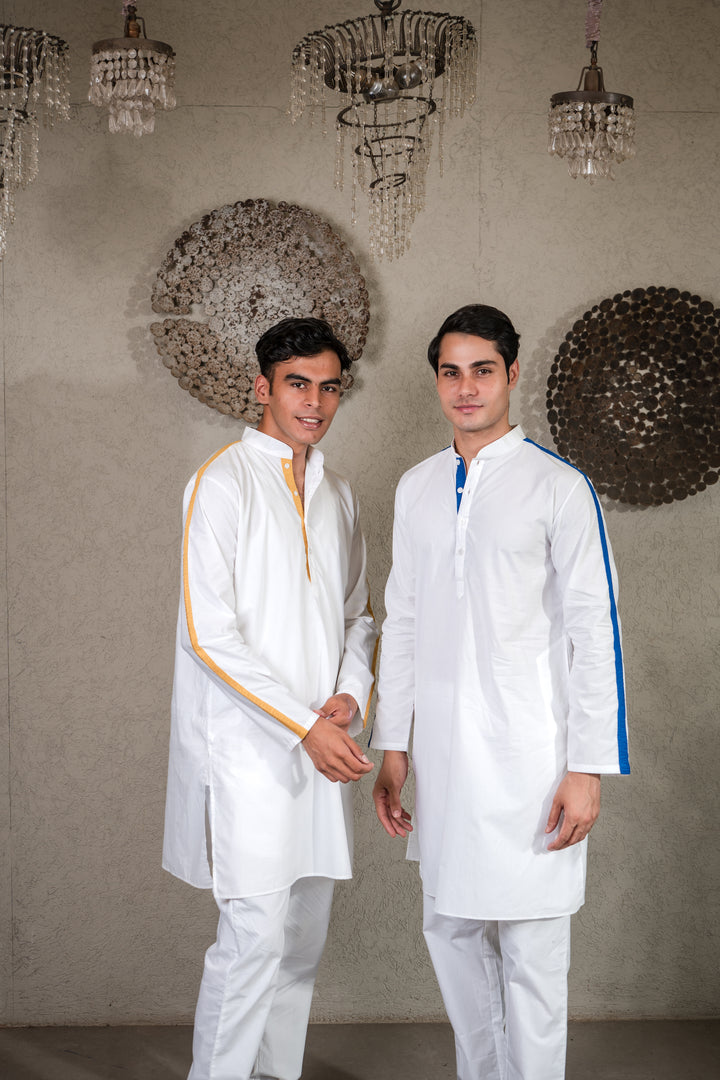 WHITE KURTA WITH PLEATED STRIPE