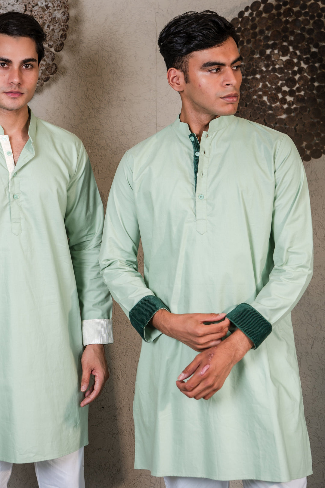 GREEN KURTA WITH PLEATED STRIPE