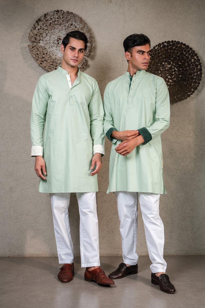 GREEN KURTA WITH PLEATED STRIPE