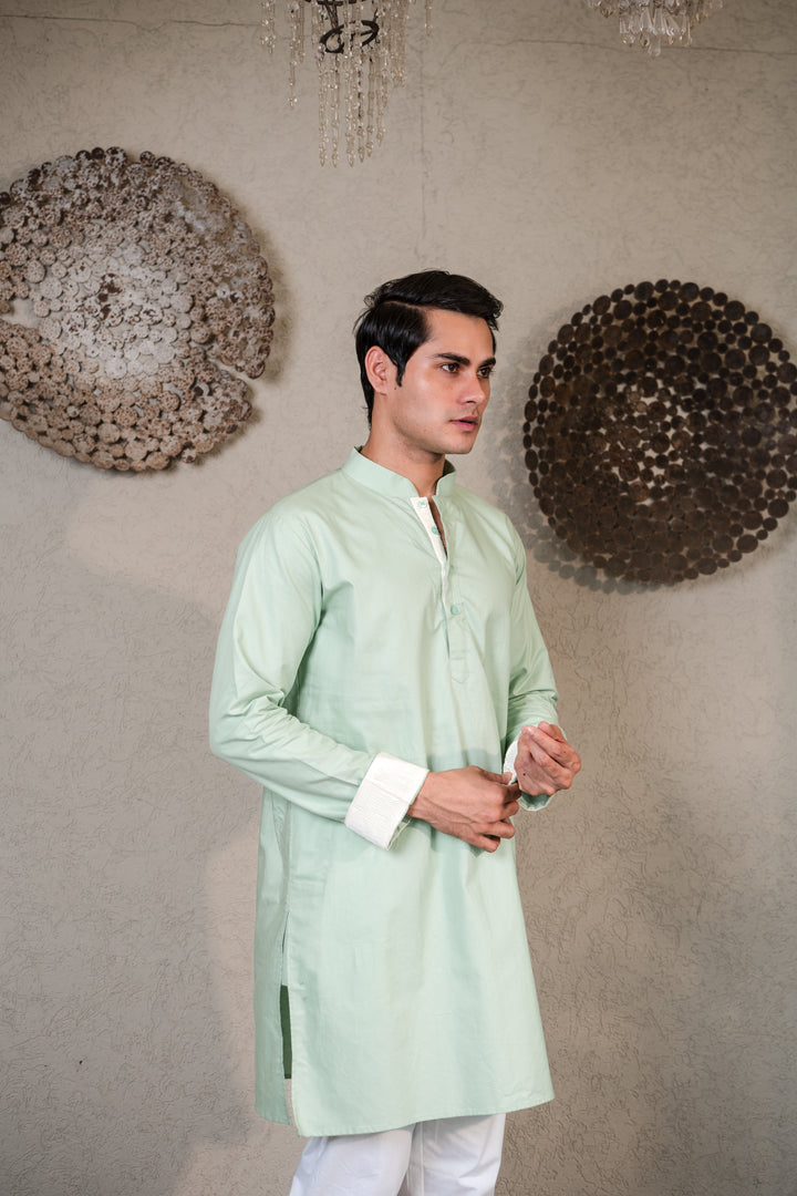 GREEN KURTA PLEATED STRIPE WITH JACKET