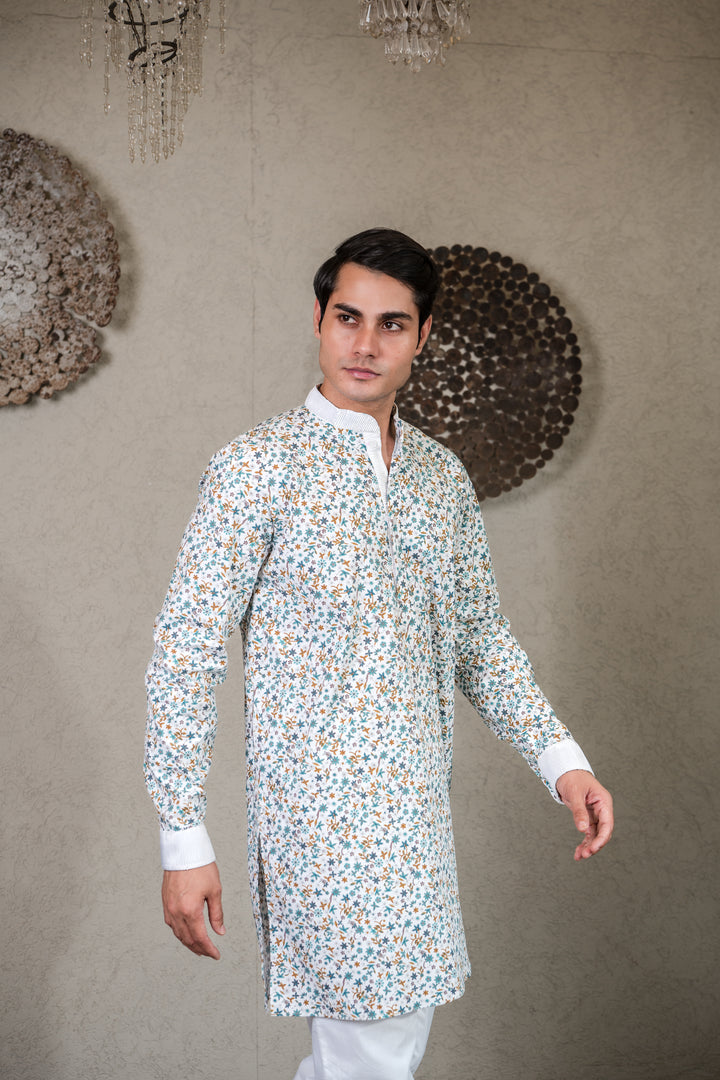 FLORAL PRINTED KURTA SET WITH WHITE PANTS