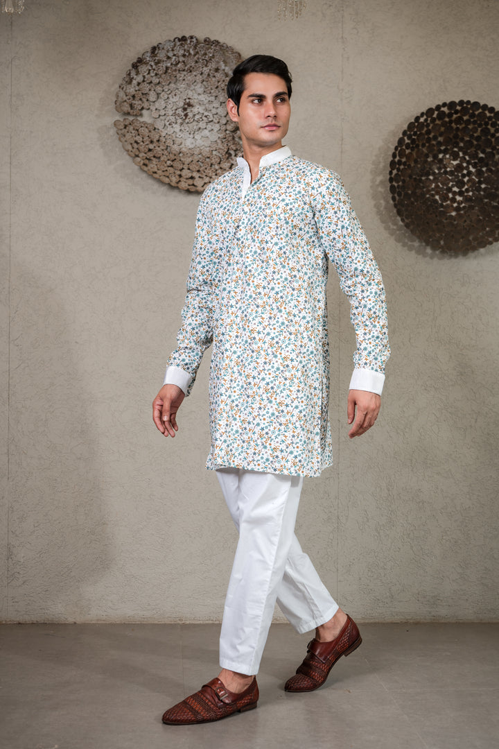 FLORAL PRINTED KURTA SET WITH WHITE PANTS