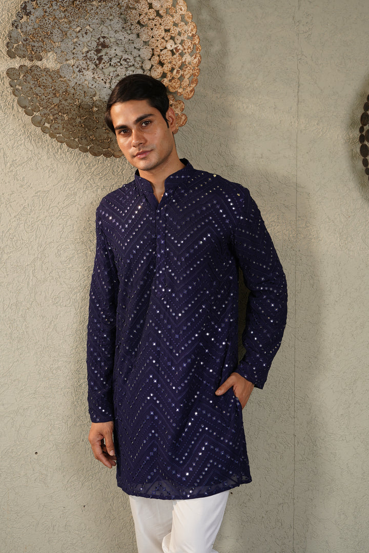 MIRROR EMBROIDERY KURTA - BLUE