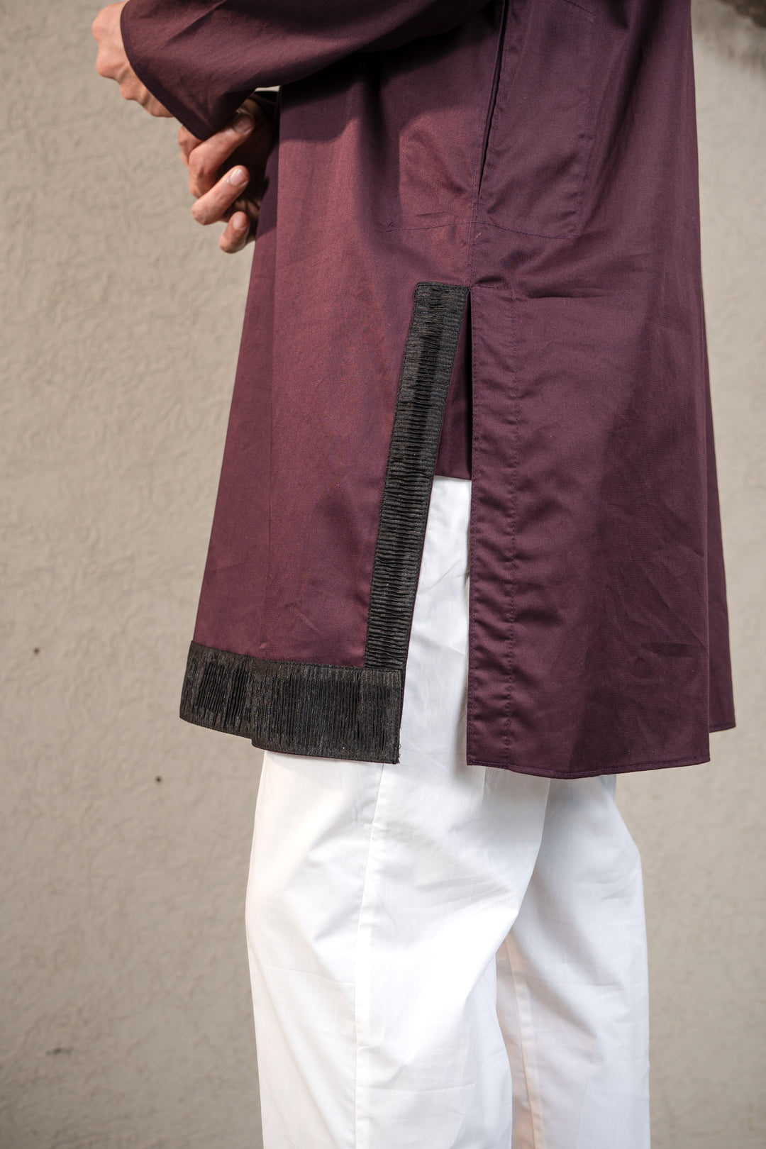 WINE KURTA WITH PLEATED STRIPE