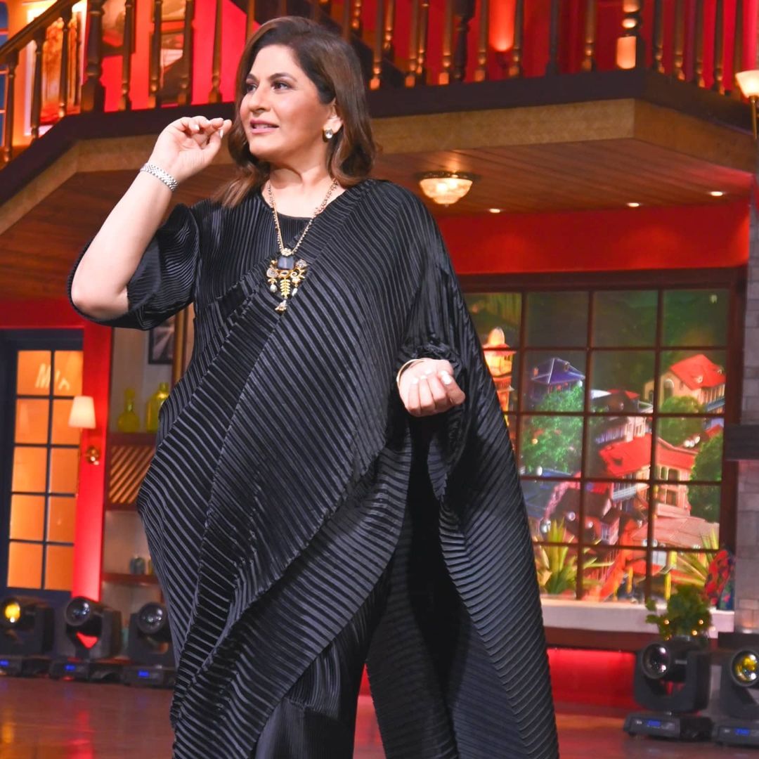 Archana Puran Singh in our Classy Pleated Gown Saree - Black