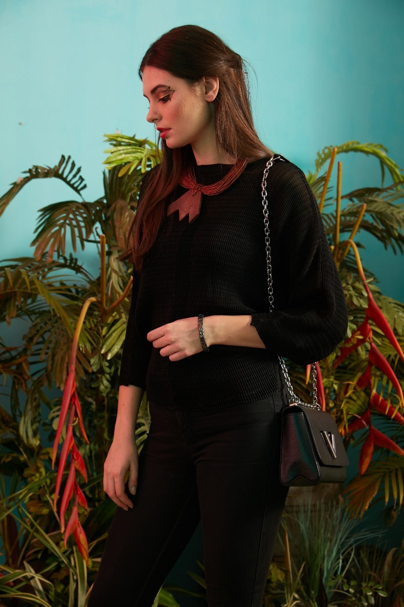 Accordian Pleated Top - Black