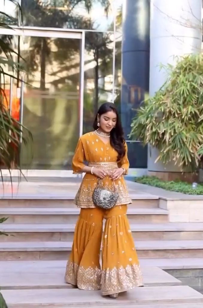 SHIVANI GIRDHAR in our Dainty Mademoiselle Embellished Sharara Set - Ochre