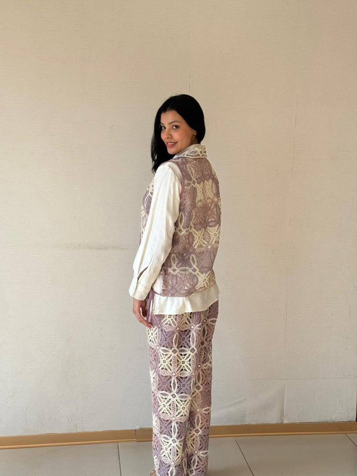 Camelia Crotchet Waist Coat Set - Purple