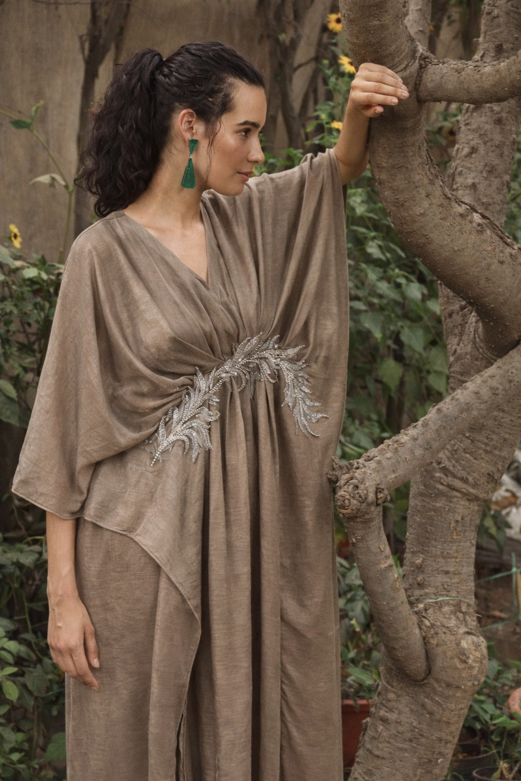 DIVINE SEQUINS EMBROIDERED KAFTAN-BEIGE