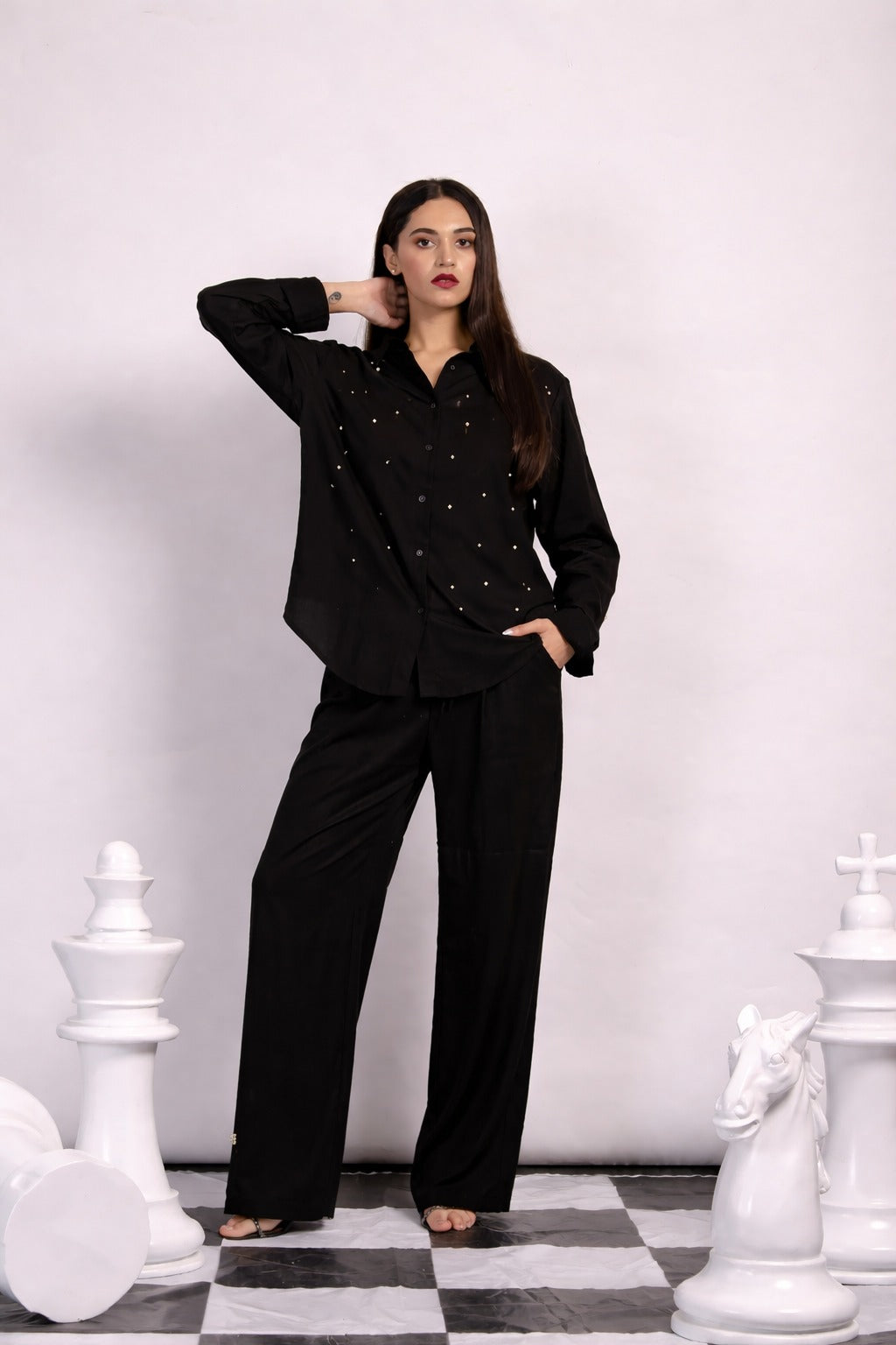 BEADED SWAROVSKI COORD SET - BLACK