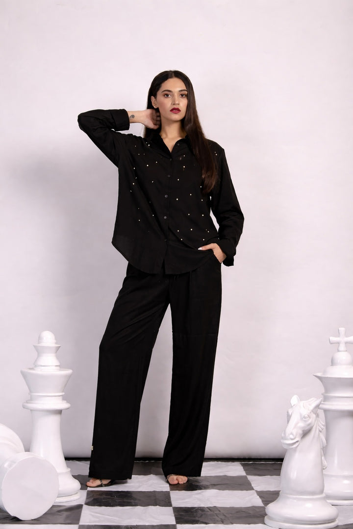 BEADED SWAROVSKI COORD SET - BLACK