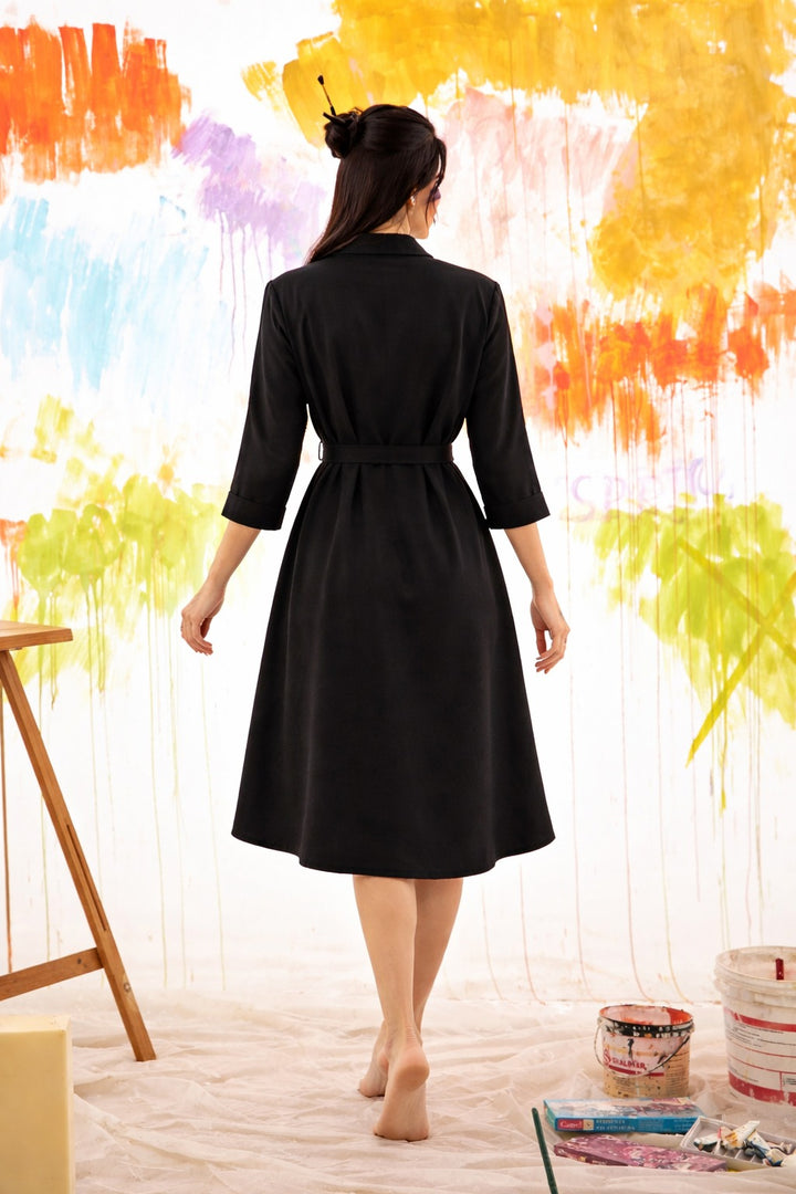 DANDELION ABSTRACT SHIRT DRESS- BLACK