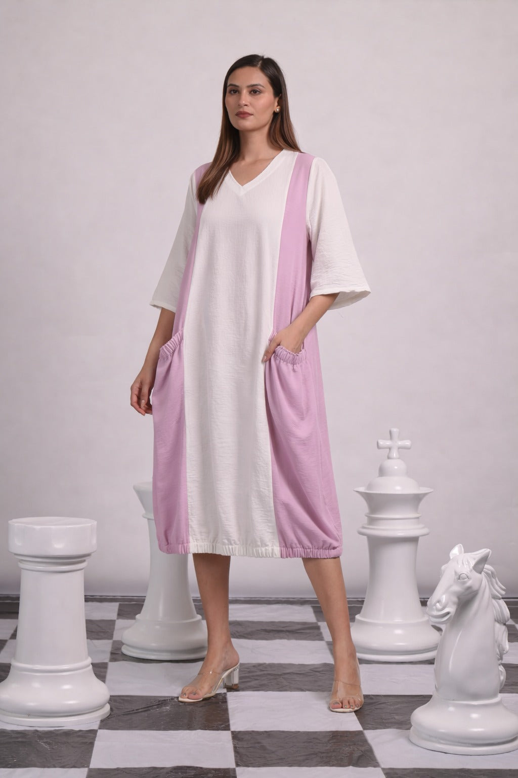 CAMERON COTTON DRESS -WHITE AND PINK