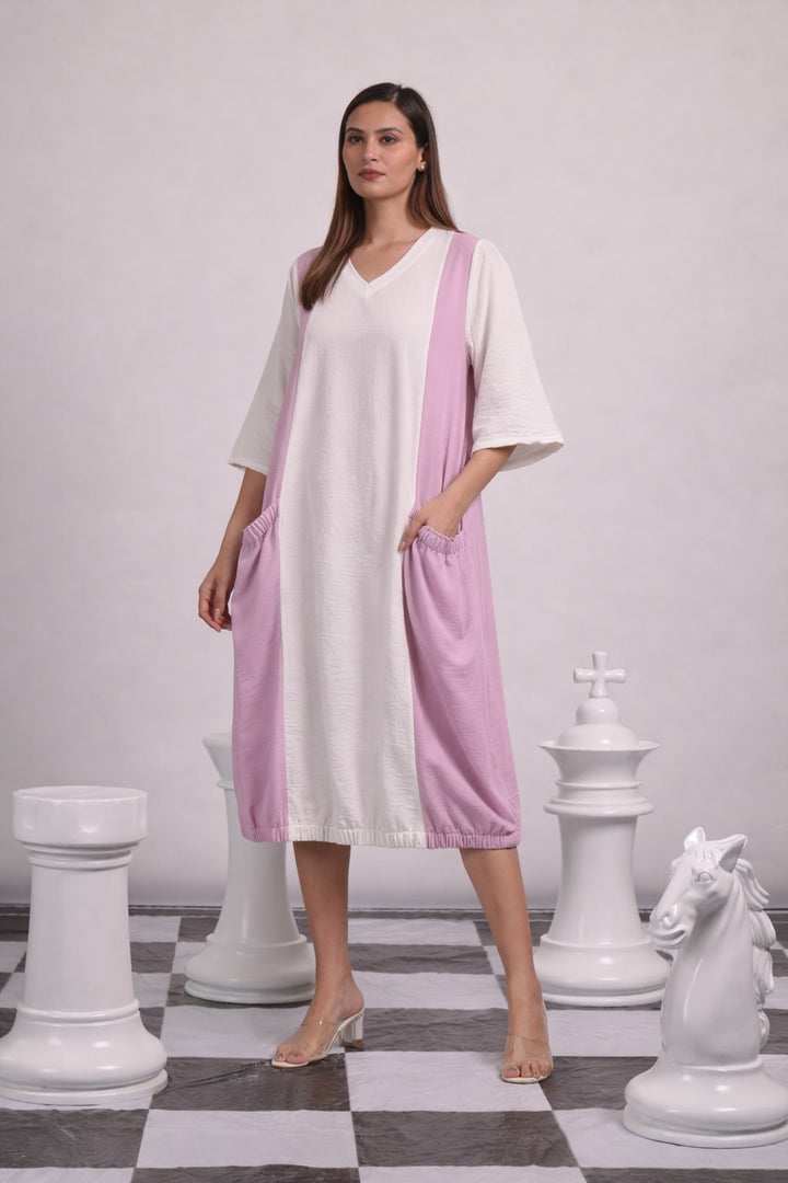 CAMERON COTTON DRESS -WHITE AND PINK