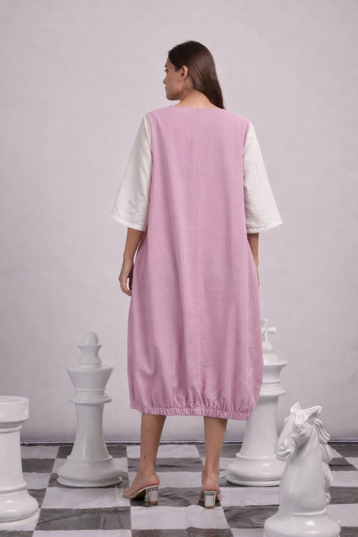 CAMERON COTTON DRESS -WHITE AND PINK
