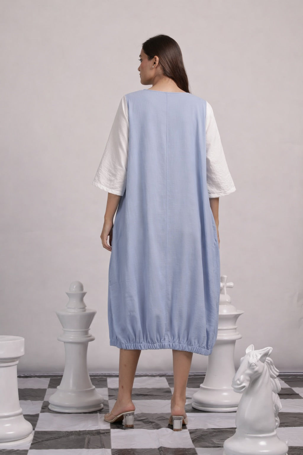 CAMERON COTTON DRESS -WHITE AND BLUE