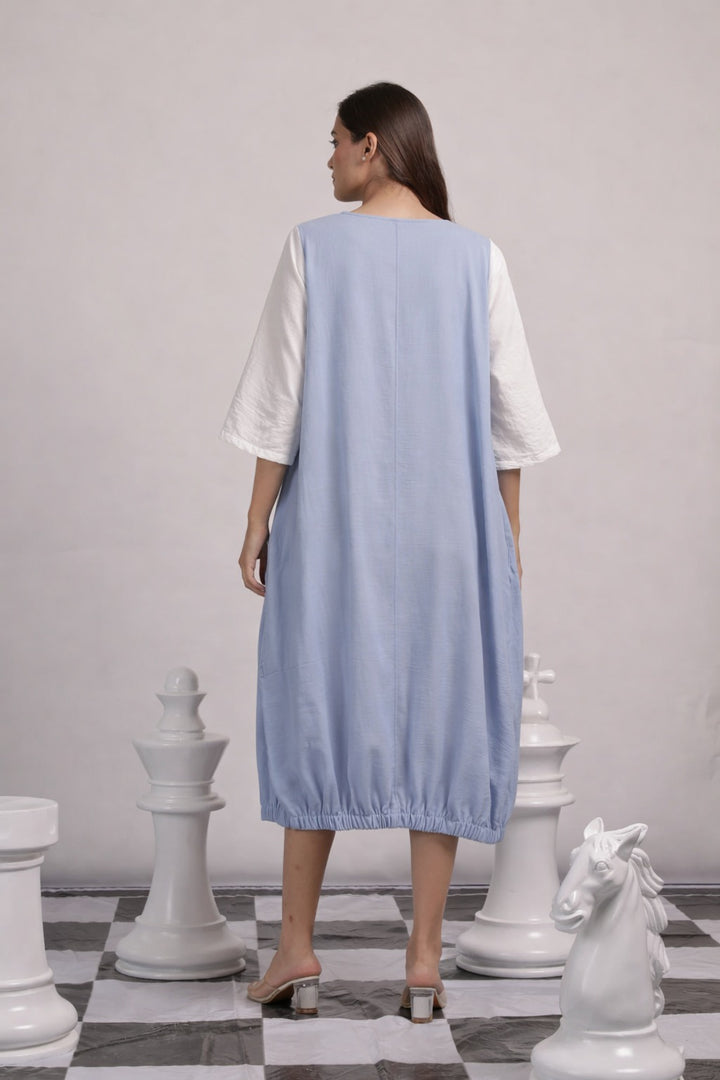 CAMERON COTTON DRESS -WHITE AND BLUE