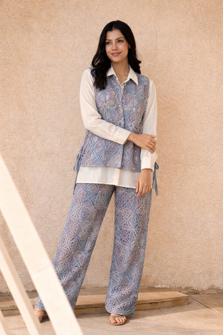 CAMELIA CROTCHET WAIST COAT SET -BLUE