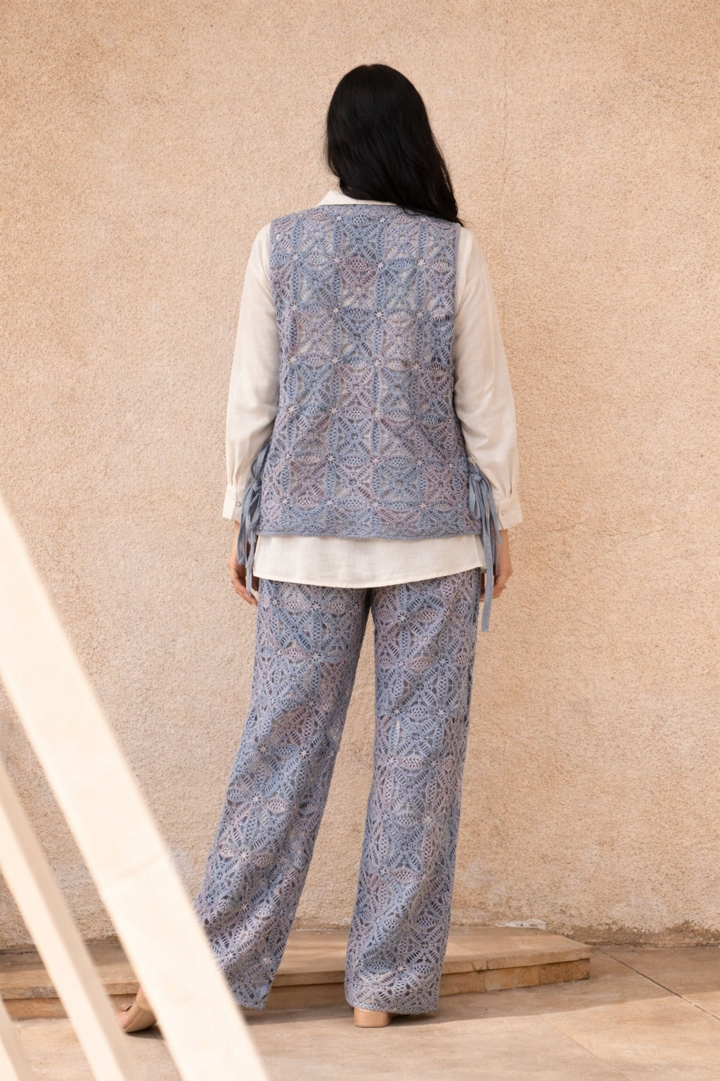 CAMELIA CROTCHET WAIST COAT SET -BLUE