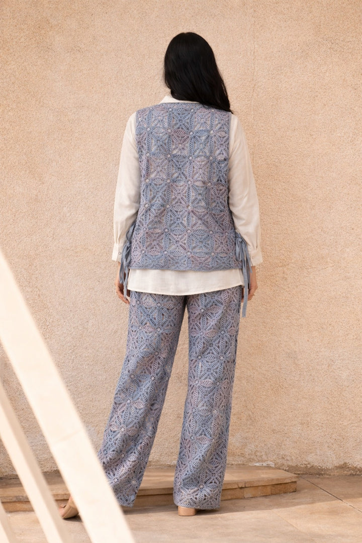 CAMELIA CROTCHET WAIST COAT SET -BLUE