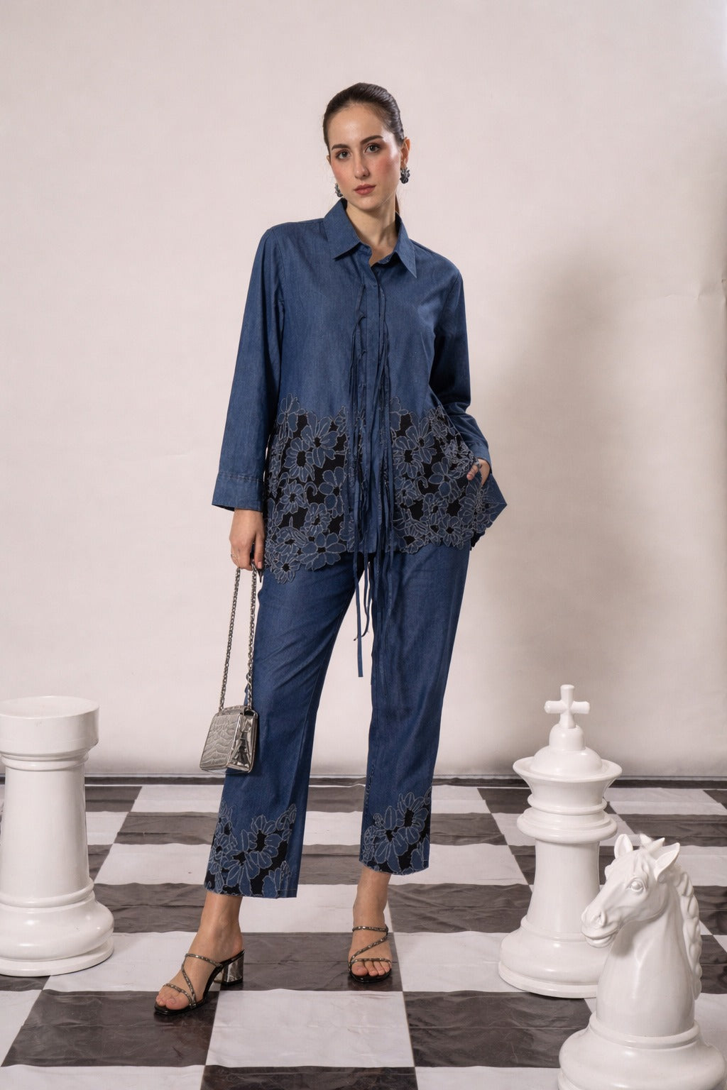 DARYL DENIM LACE SET-BLUE AND BLACK