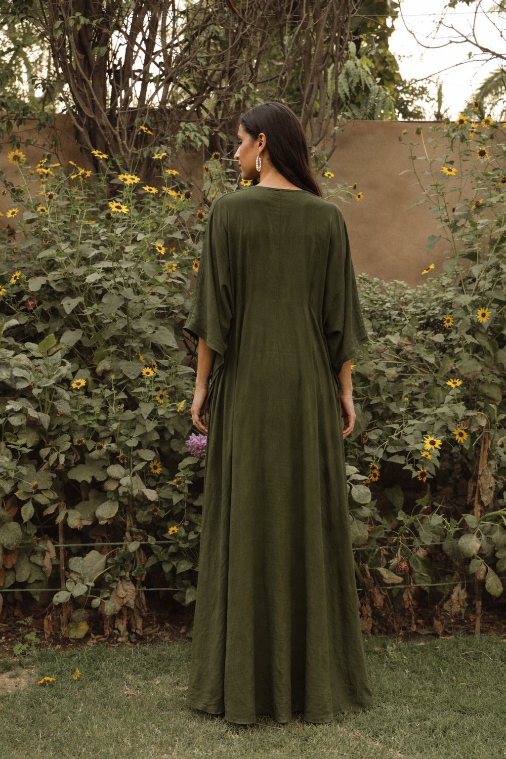 DIVINE SEQUINS EMBROIDERED KAFTAN-OLIVE GREEN