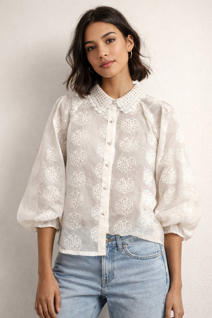 MYRA MESH LACE TOP-WHITE