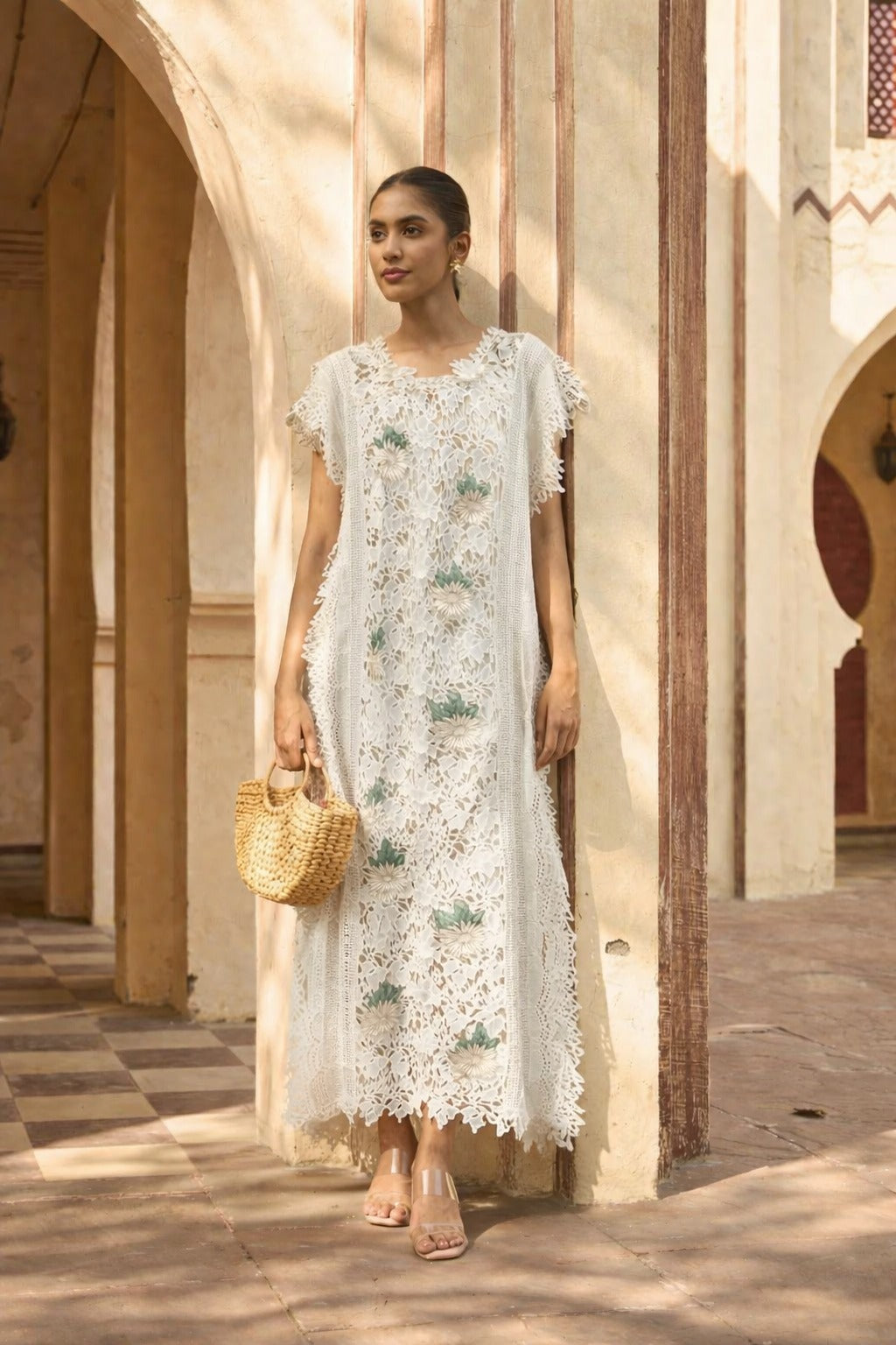MYRA MESH DAYLILY MAXI LACE DRESS- IVORY GREEN