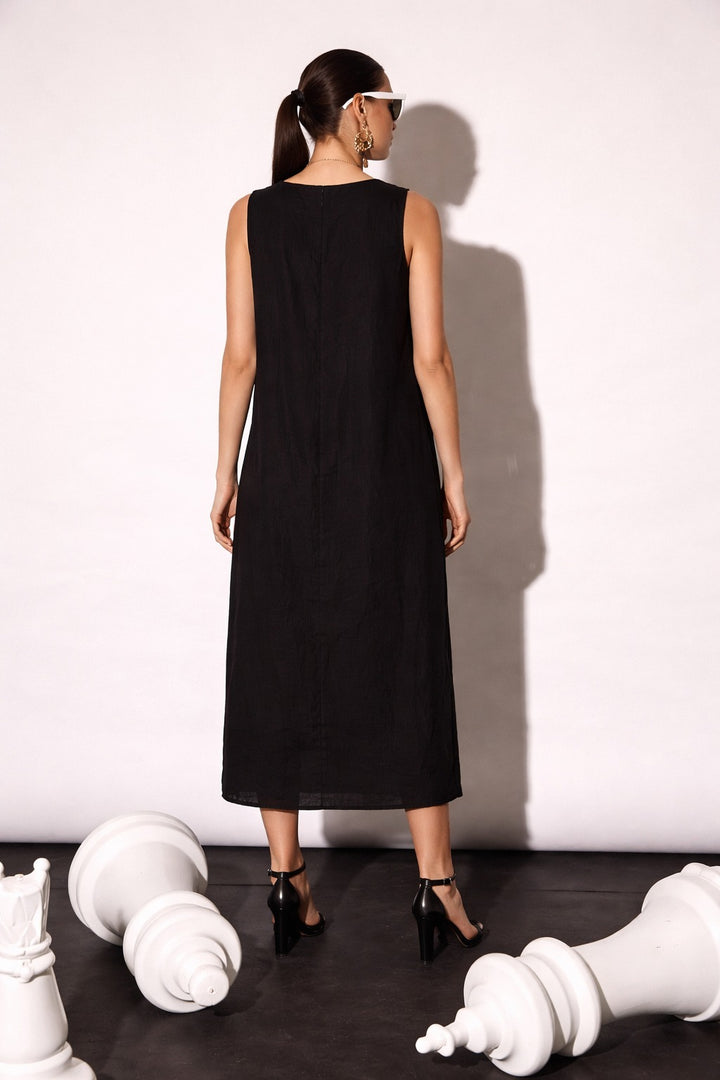 LILLIE LINEN DRESS- BLACK