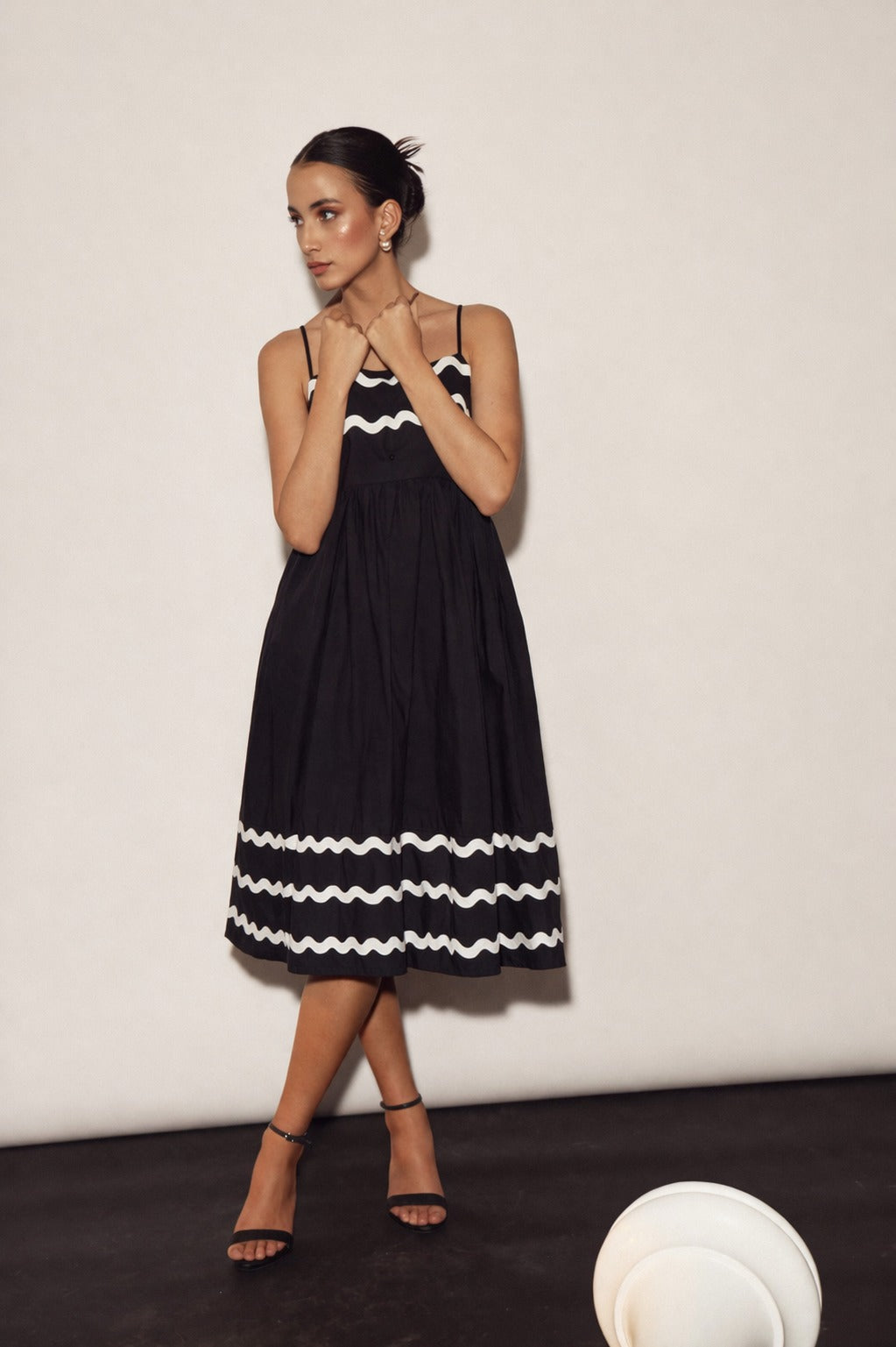 AMALFI TIDE MIDI DRESS- BLACK AND WHITE