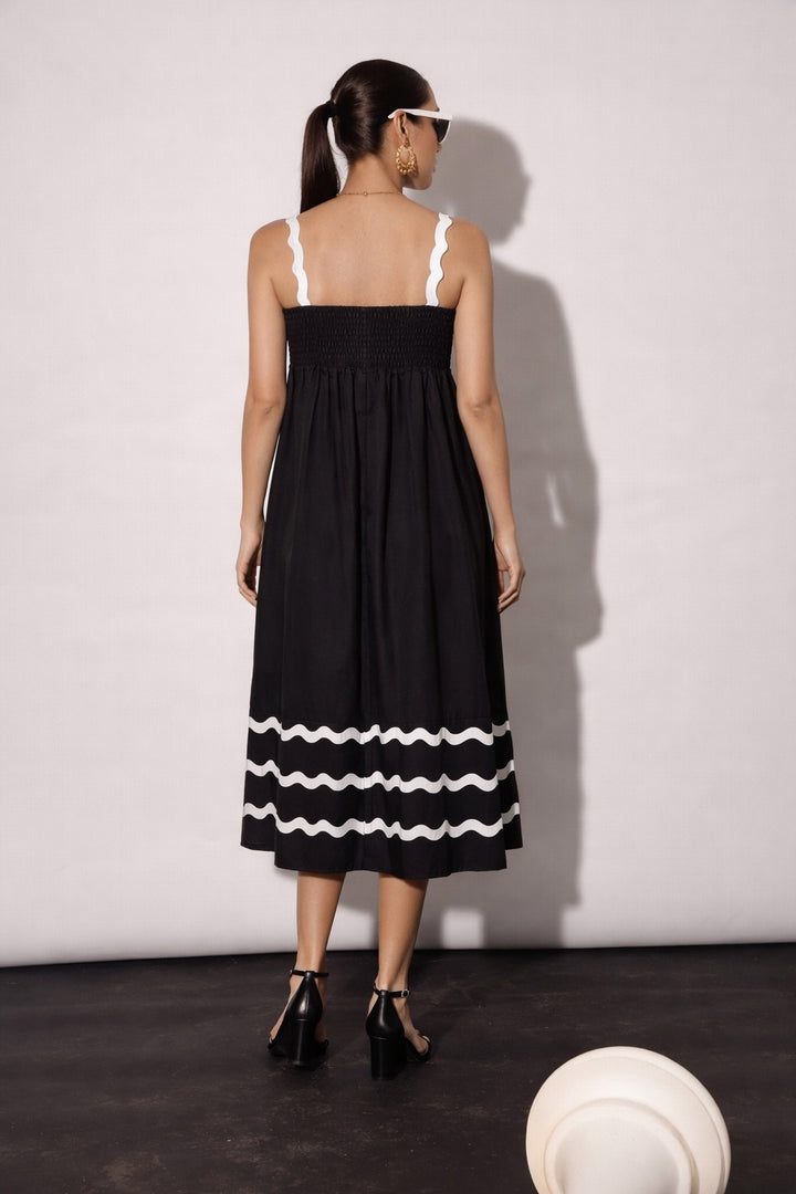 AMALFI TIDE MIDI DRESS- BLACK AND WHITE