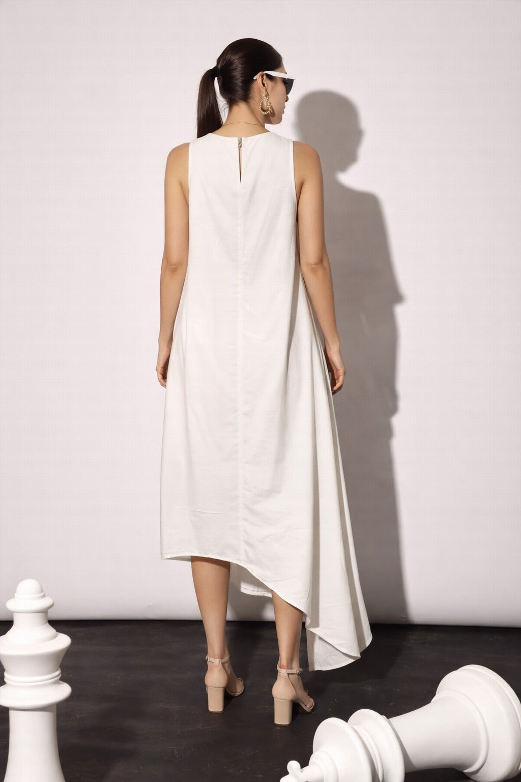 CAMERON COTTON ASYMMETRIC DRESS -IVORY