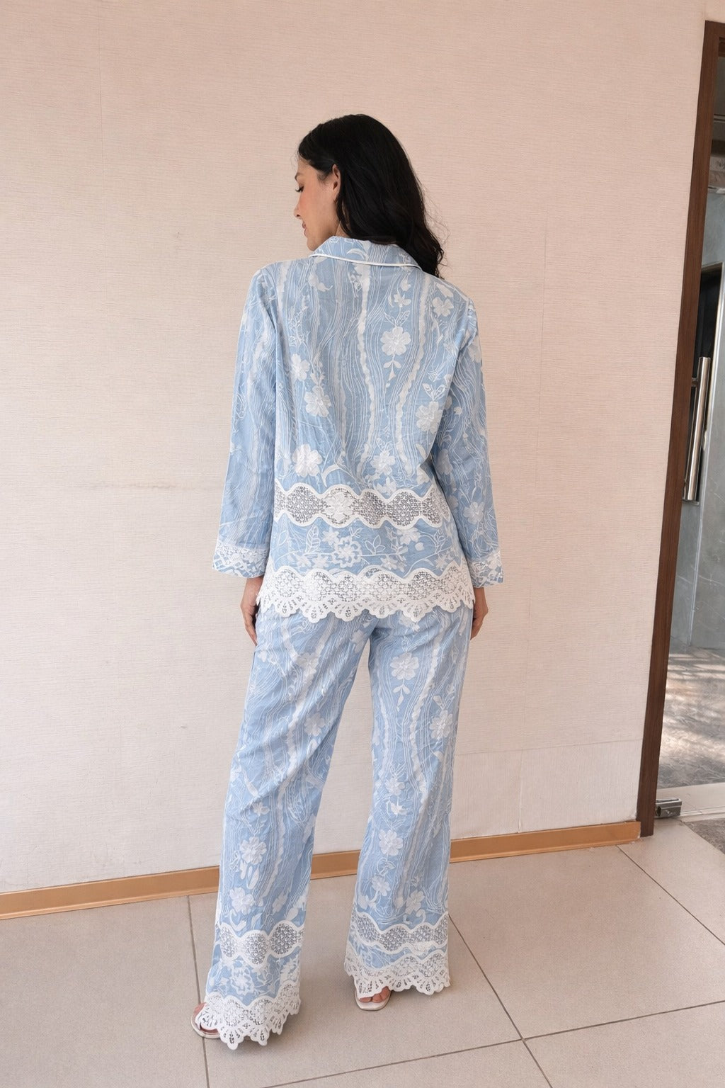 FAYOLA LACE DISTRESSED SET- POWDER BLUE