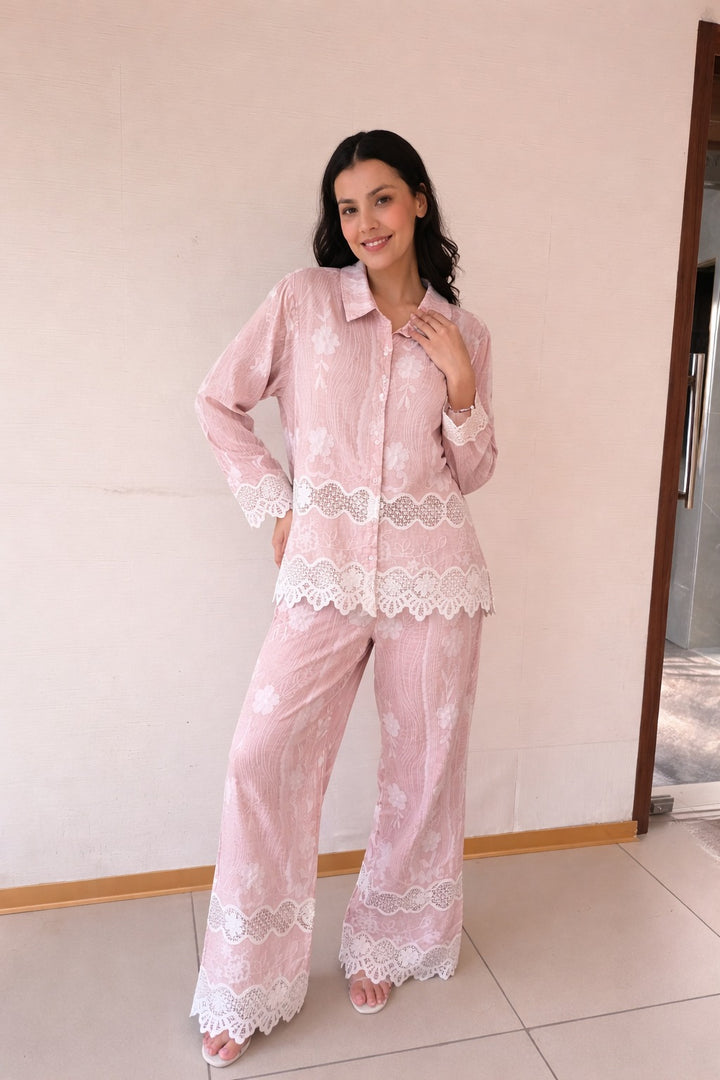 FAYOLA LACE DISTRESSED SET- PINK